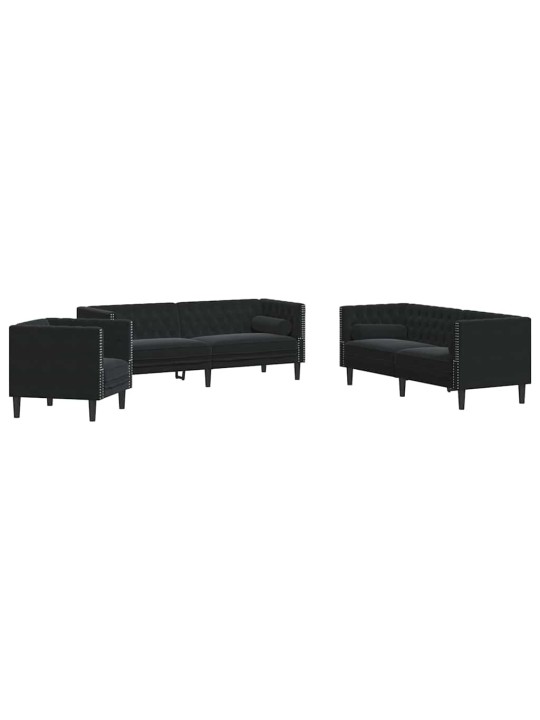 Dīvānu komplekts 3 pcs melna samts