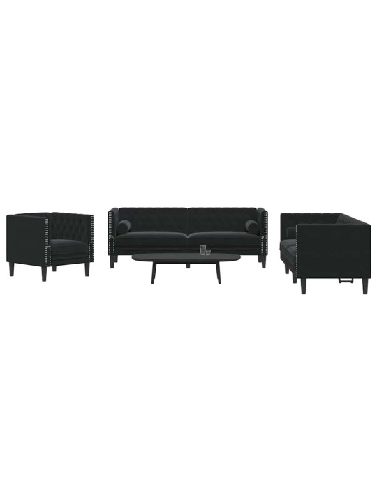 Dīvānu komplekts 3 pcs melna samts