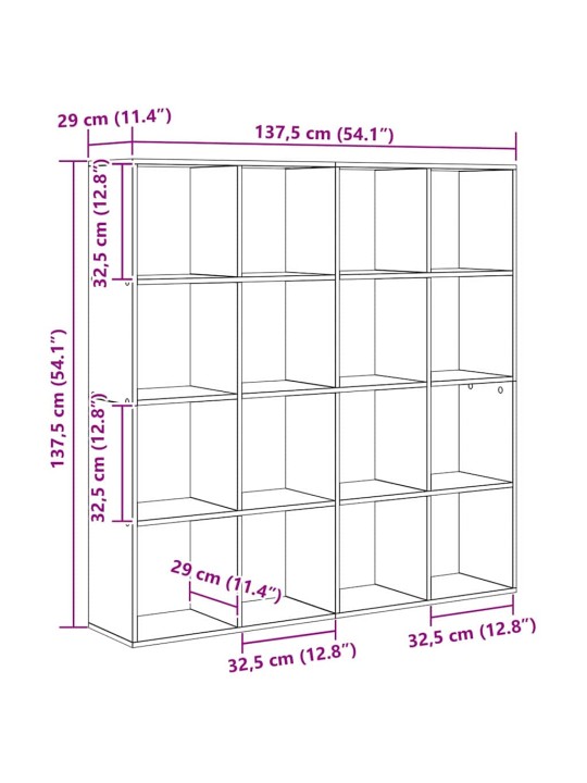 Grāmatplaukts melns ozols 137.5 x 29 x 137.5 cm