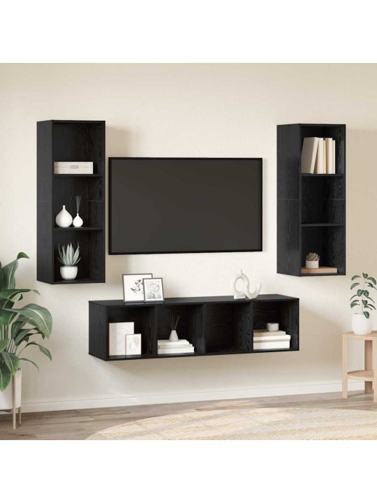 Tv skapju komplekts 3 pcs melns ozols 37 x 37 x 142.5 cm