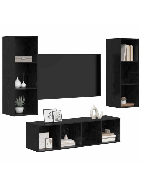 Tv skapju komplekts 3 pcs melns ozols 37 x 37 x 142.5 cm