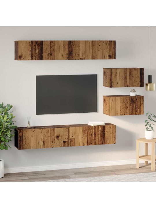 Tv skapju komplekts 6 pcs vecs koks vidējs inženierijas koks