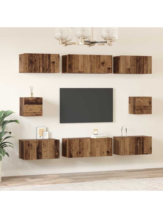 Tv skapju komplekts 8 pcs vecs koks inženierijas koks
