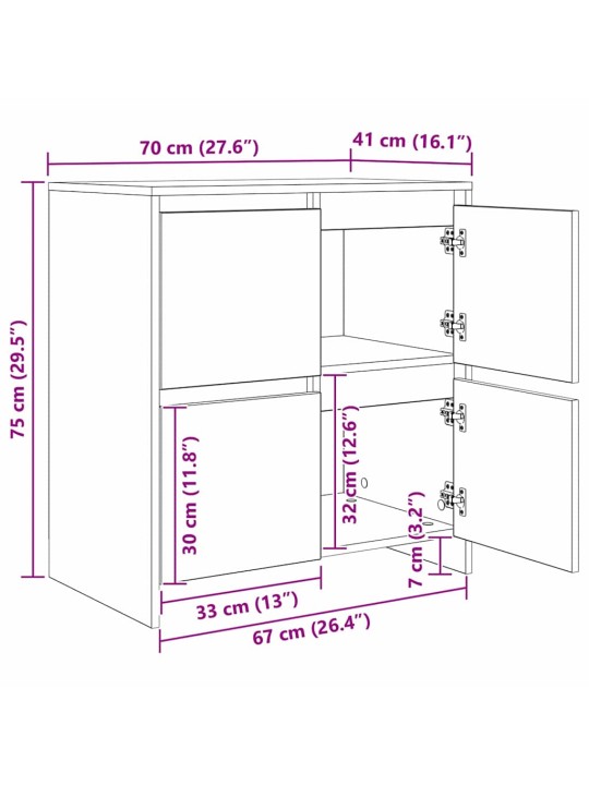 Sānu skapji 2 pcs melns ozols 70 x 41 x 75 cm inženierijas koks