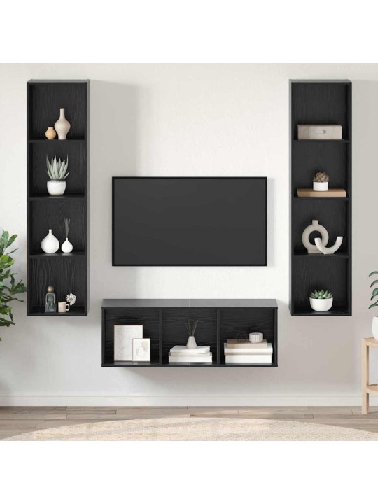 Tv skapju komplekts 3 pcs melns ozols 37 x 37 x 142.5 cm