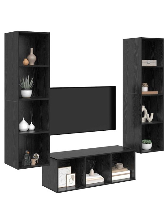 Tv skapju komplekts 3 pcs melns ozols 37 x 37 x 142.5 cm