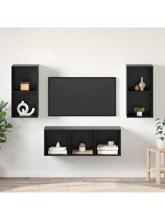 Tv skapju komplekts 3 pcs melns ozols 37 x 37 x 107 cm