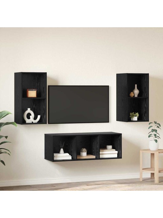 Tv skapju komplekts 3 pcs melns ozols 37 x 37 x 107 cm