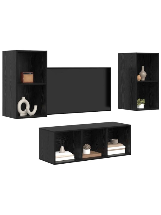 Tv skapju komplekts 3 pcs melns ozols 37 x 37 x 107 cm