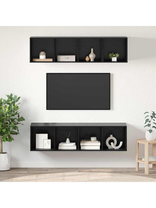 Tv skapju komplekts 3 pcs melns ozols inženierijas koks