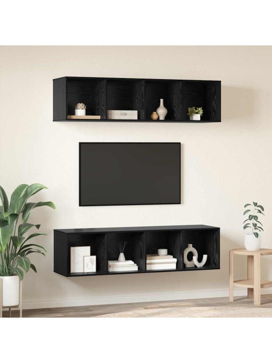 Tv skapju komplekts 3 pcs melns ozols inženierijas koks
