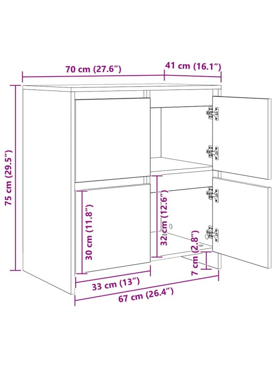 Sānu skapji 2 pcs melns ozols 70 x 41 x 75 cm inženierijas koks