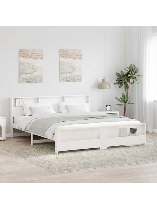 Gultas rāmis balts 200 x 200 cm priedes masīvkoks