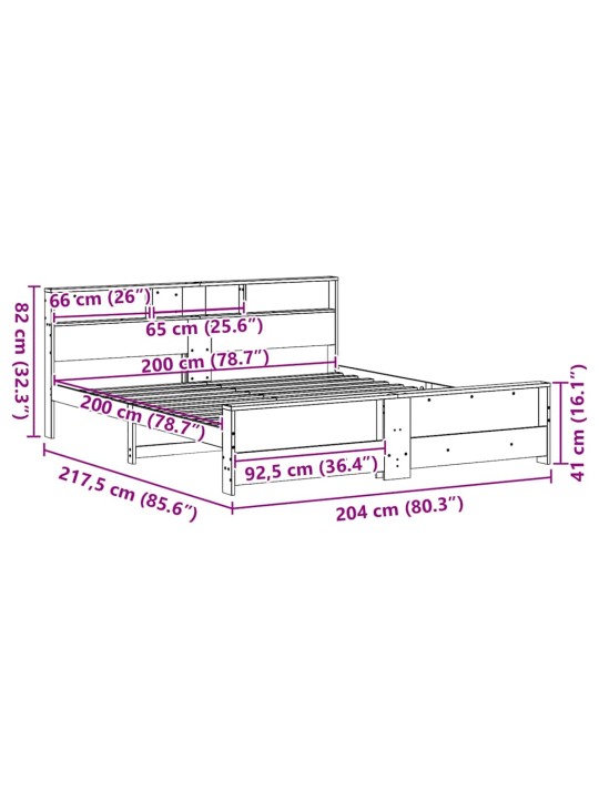 Gultas rāmis balts 200 x 200 cm priedes masīvkoks