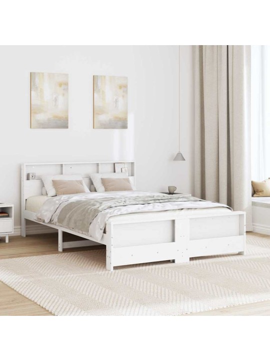 Gultas rāmis balts 150 x 200 cm priedes masīvkoks