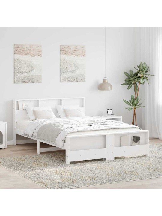Gultas rāmis balts 140 x 200 cm priedes masīvkoks