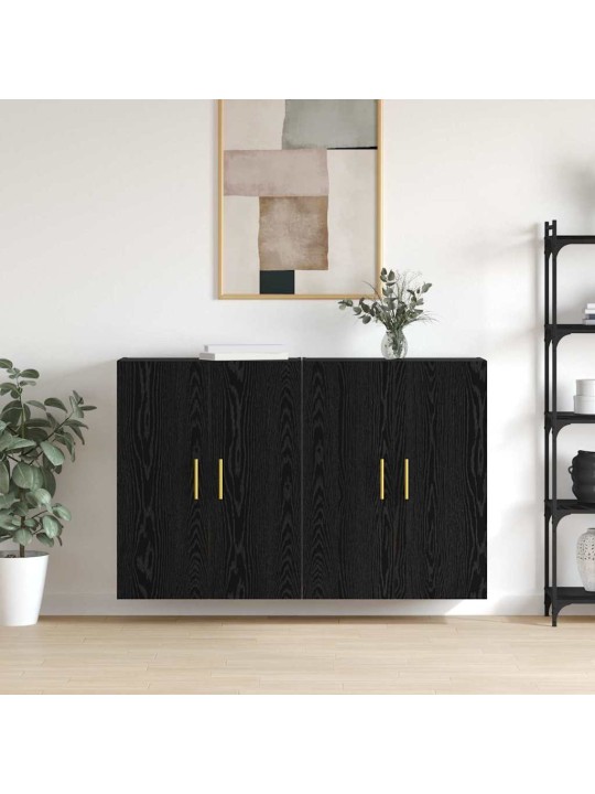 Sienā uzstādītie skapji 2 pcs melns ozols 69.5 x 34 x 90 cm