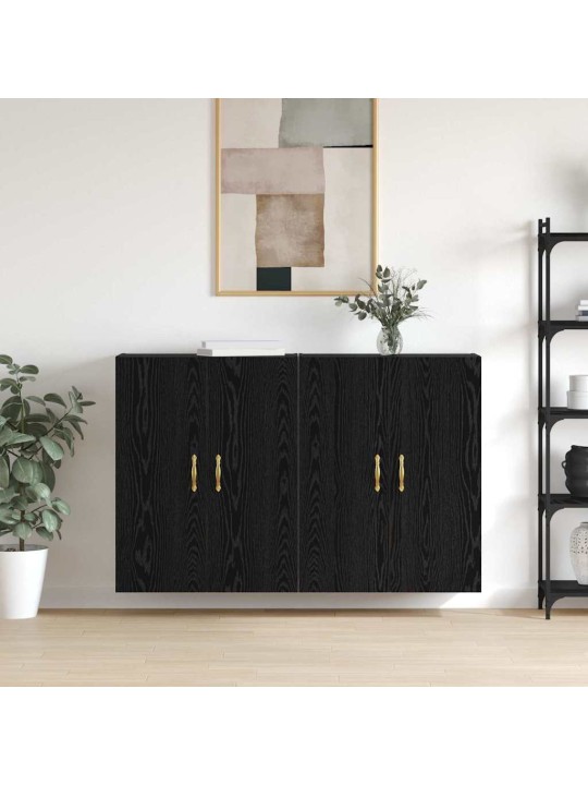 Sienā uzstādītie skapji 2 pcs melns ozols 69.5 x 34 x 90 cm