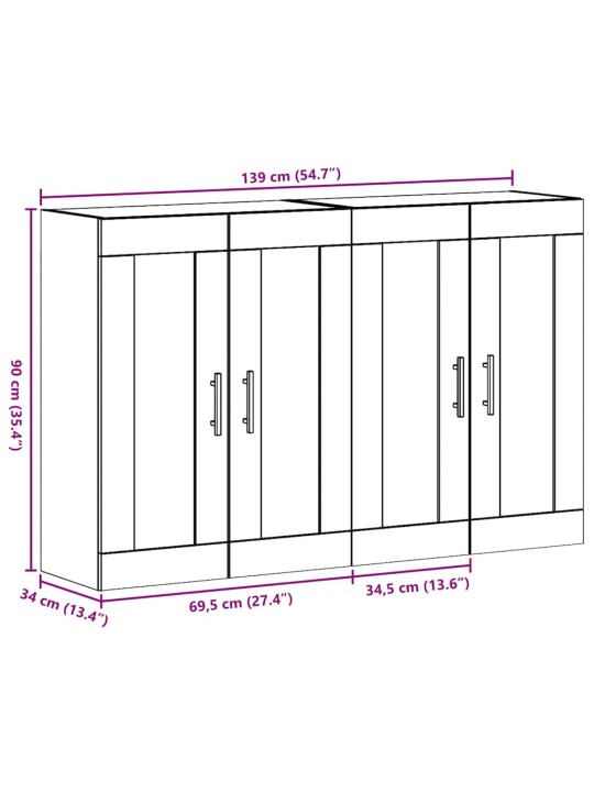 Sienā uzstādītie skapji 2 pcs vecs koks 69.5 x 34 x 90 cm