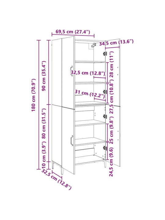 Augstais skapītis 2 pcs vecs koks 69.5 x 34 x 180 cm