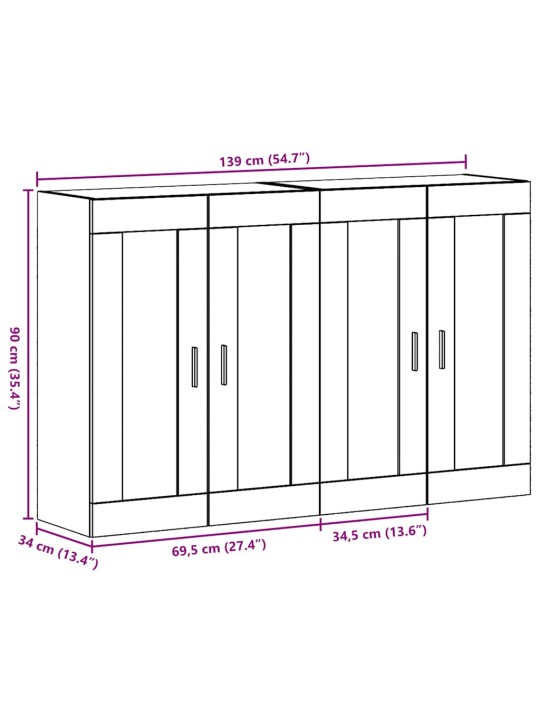 Sienā uzstādītie skapji 2 pcs amatnieku ozola 69.5 x 34 x 90 cm