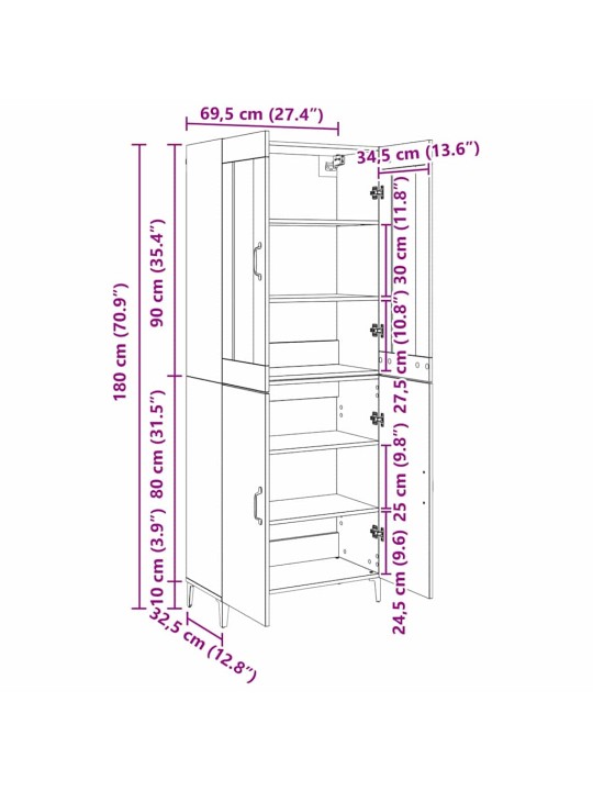 Augstais skapītis 2 pcs melns ozols 69.5 x 34 x 180 cm