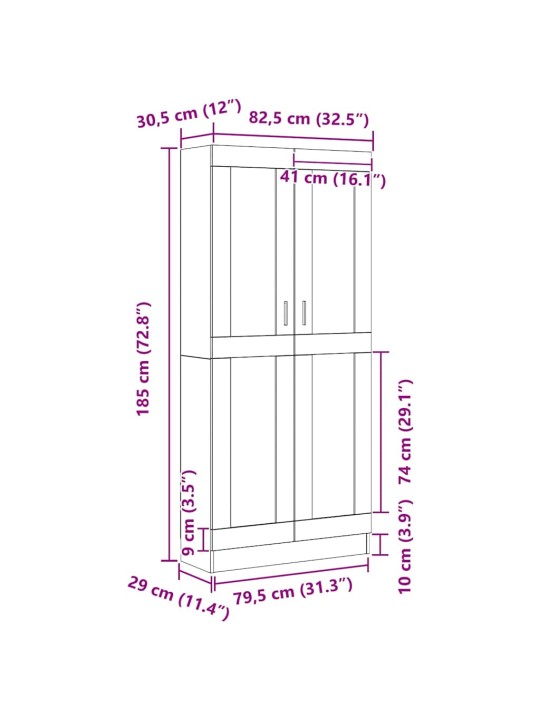 Grāmatplaukts melns ozols 82.5 x 30.5 x 185 cm