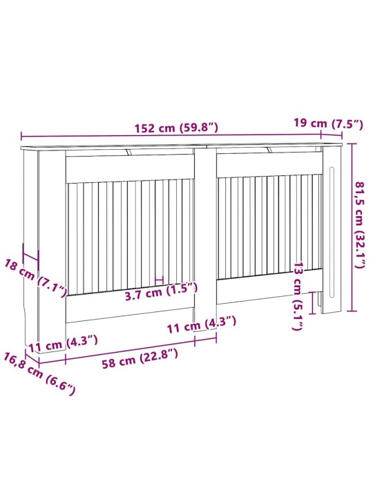 Radiatora vāks 2 pcs melna 152 x 19 x 81.5 cm inženierijas koks