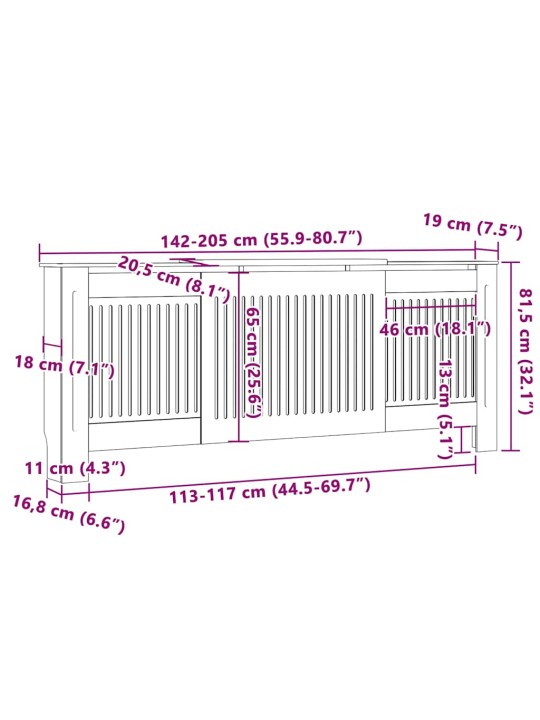 Radiatora vāks 2 pcs melna (142-205) x 20.5 x 81.5 cm