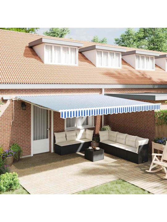 Izvelkams jumtiņš with zils un balts 5 x 3 m audums un metāls
