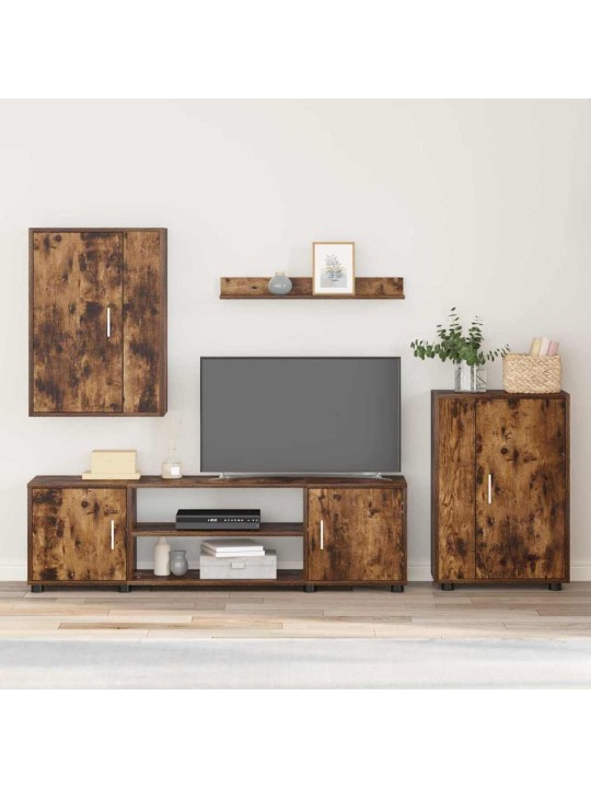 4 gabalu tv skapja komplekts 4 pcs dūmu ozols inženierijas koks