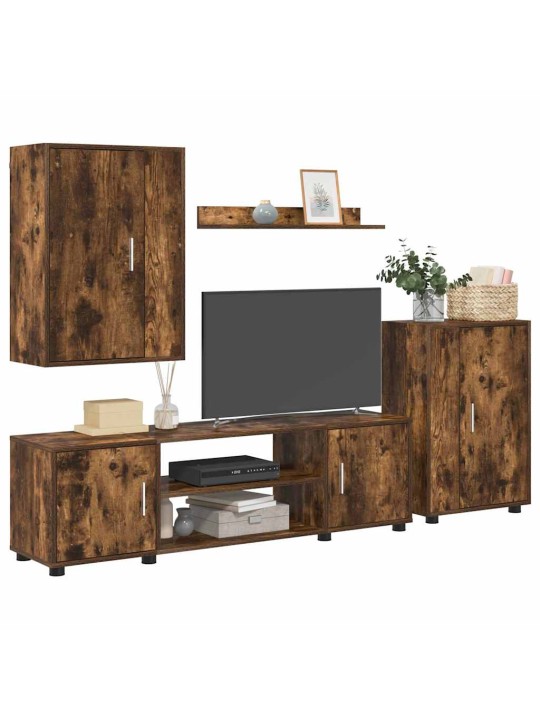 4 gabalu tv skapja komplekts 4 pcs dūmu ozols inženierijas koks