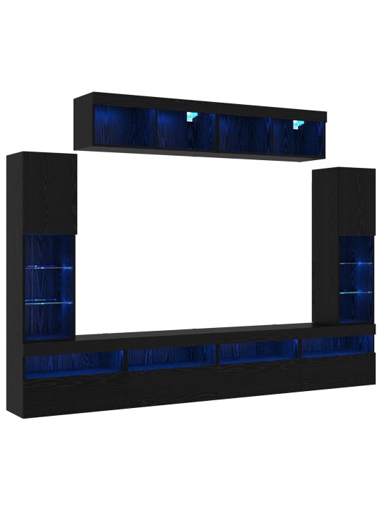 8 gabali tv sienas iekārta ar led melns ozols inženierijas koks