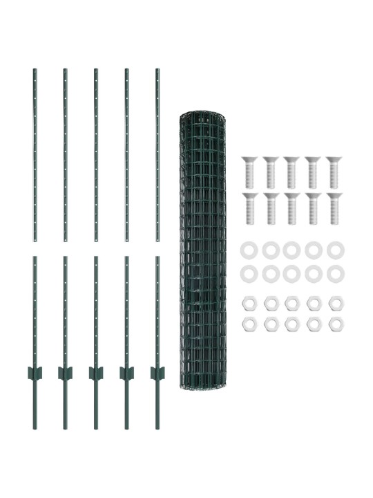 Vidaxl zaļais eiropas žogs ar 5 u stabiem 1.4x10 m tēraudā