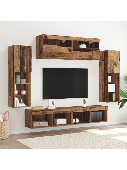 8 gabalu tv sienas vienības ar led vecā koka inženierijas koku