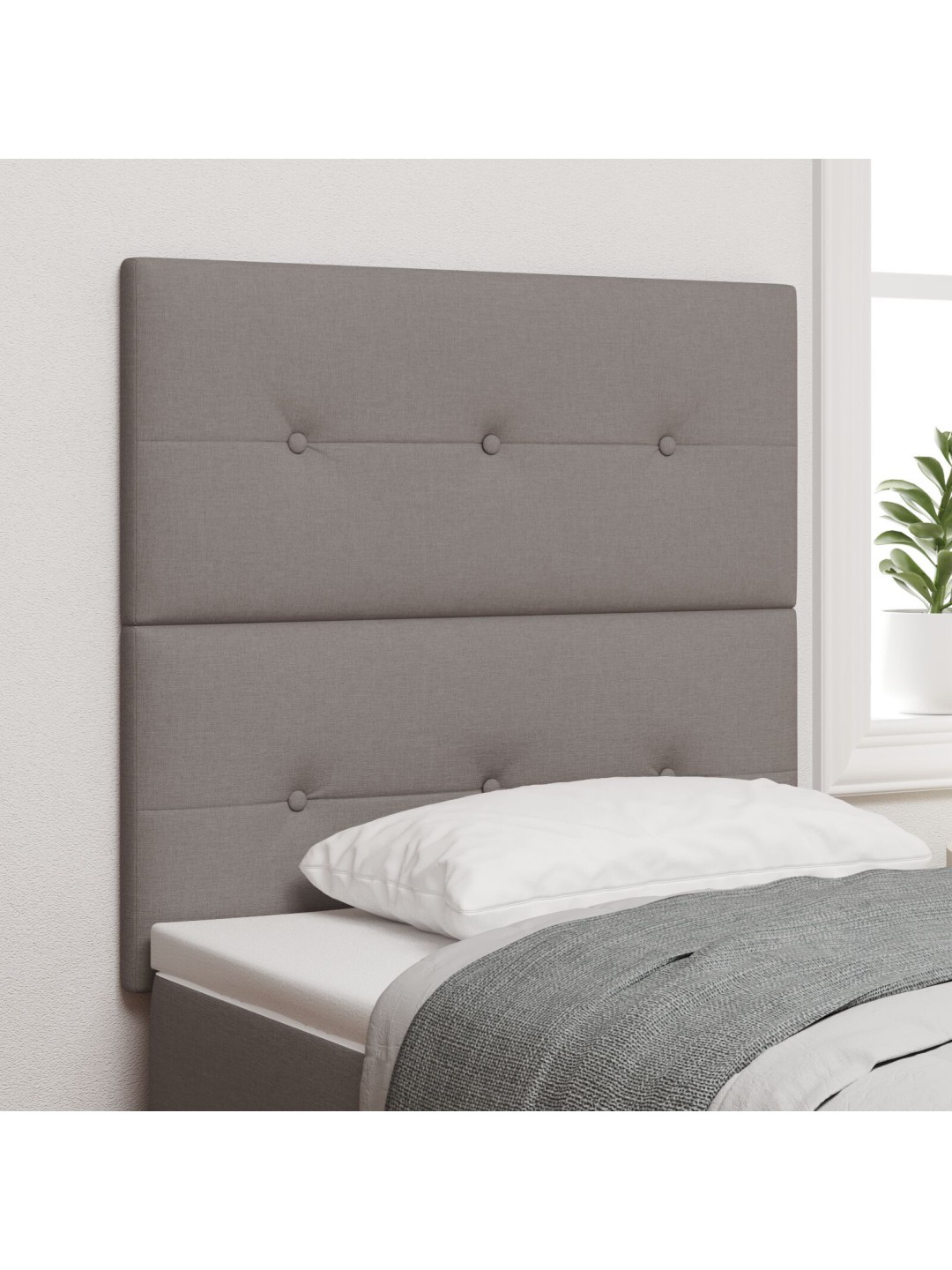 Gultas galvgaļi ar pogu pārklāts taupe 100 cm audums