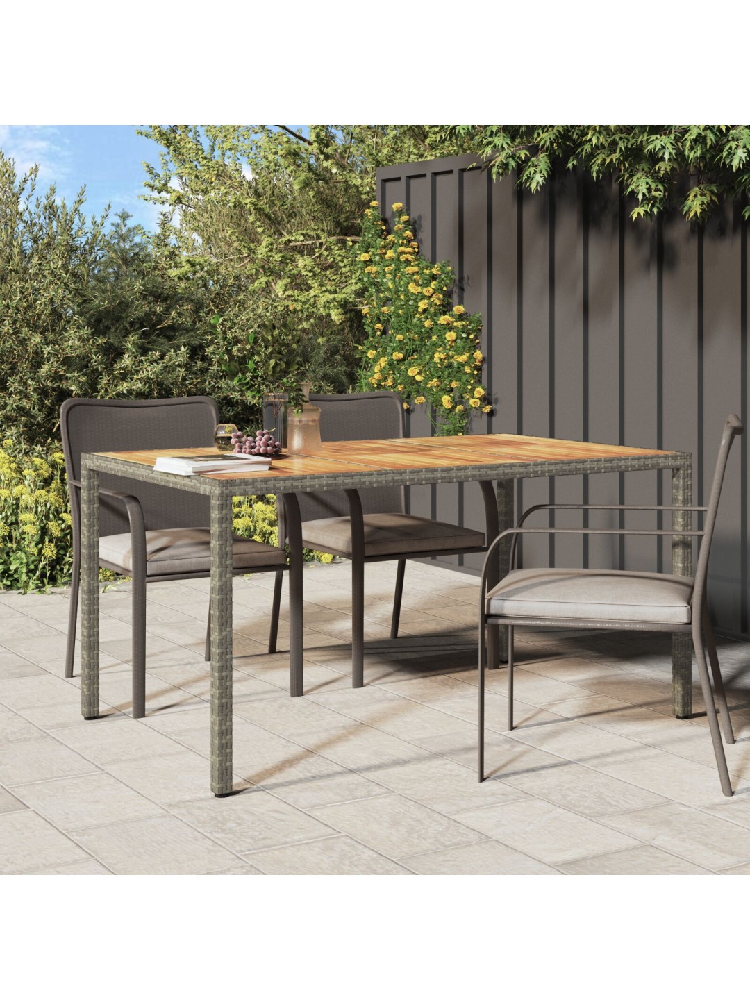 Dārza ēdamgalds pelēks 150x90x75 cm poli rotangpalma
