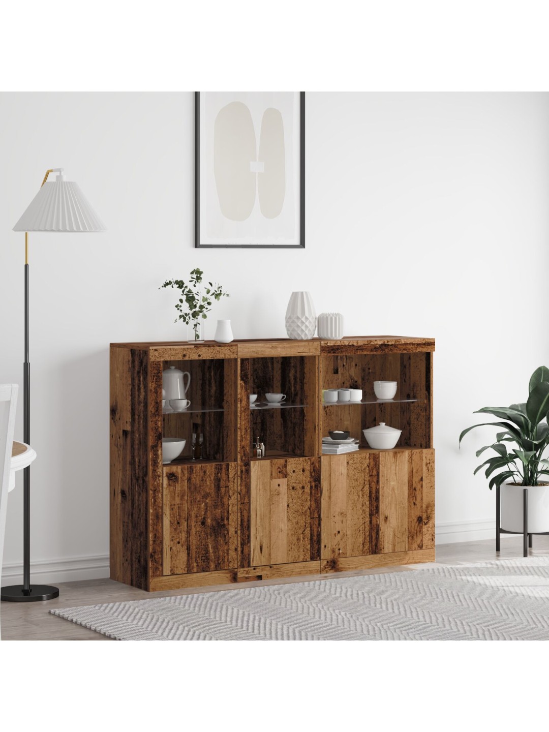 Sideboard ar led gaismām vecs koks 142.5x37x100 cm