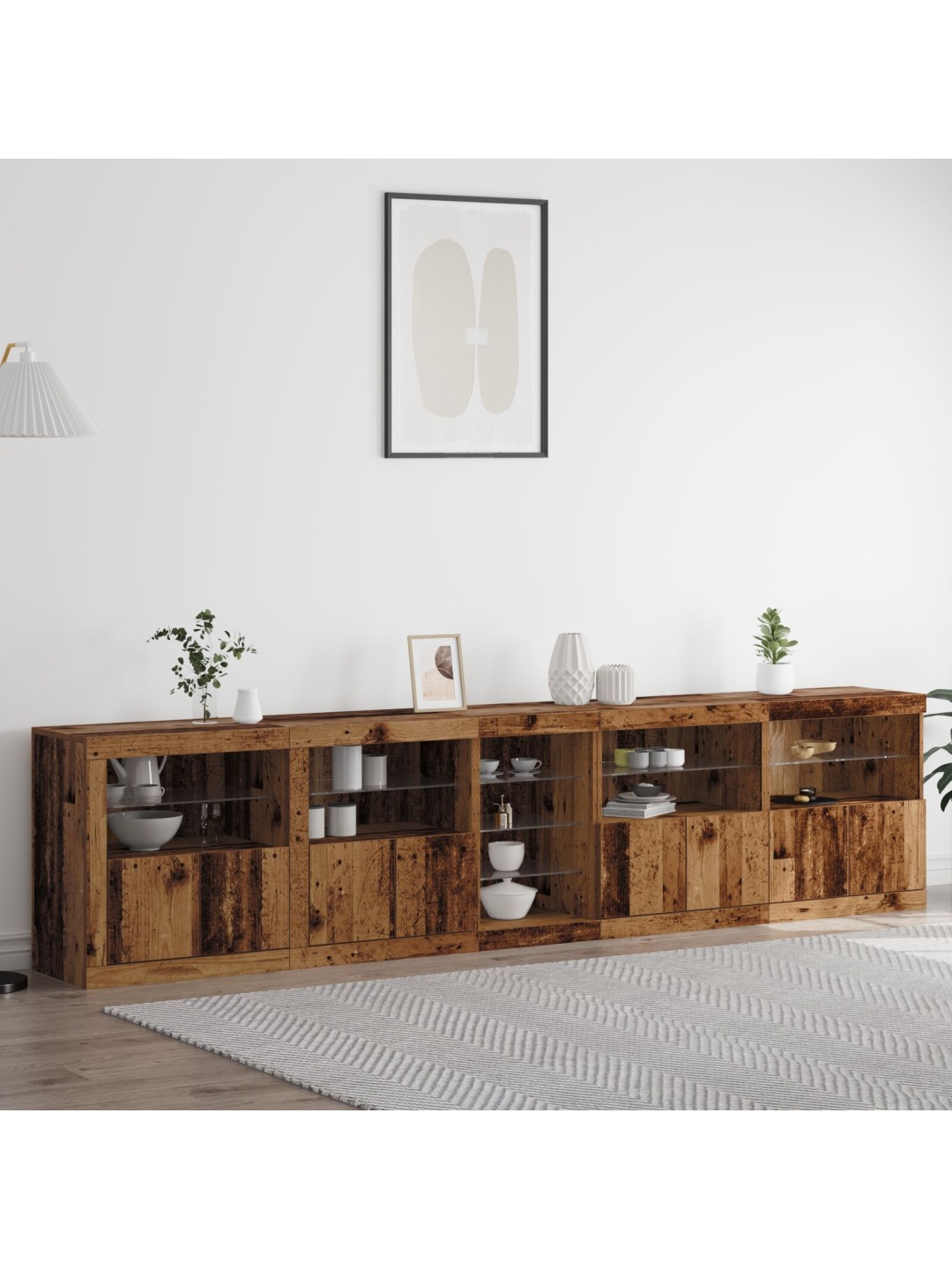 Kumode ar led gaismām vecais koks 283x37x67 cm inženiertehnē