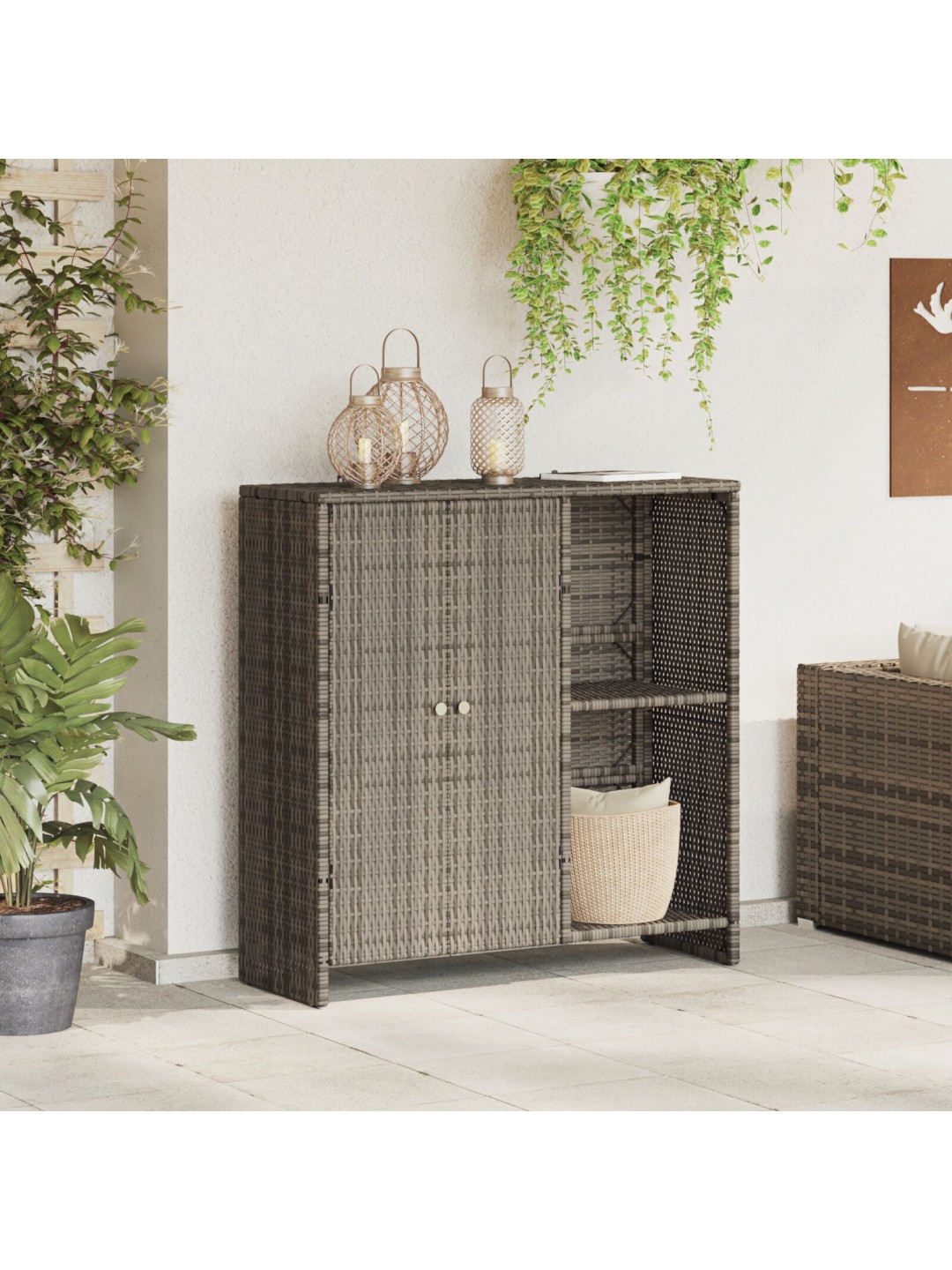 Uzglabāšanas skapis pelēks 100x36x102 cm rotangpalma