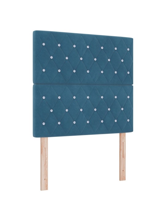 Gultas galvgalis ar kristāla pogām, tufted, tumši zils, 90 cm, samts
