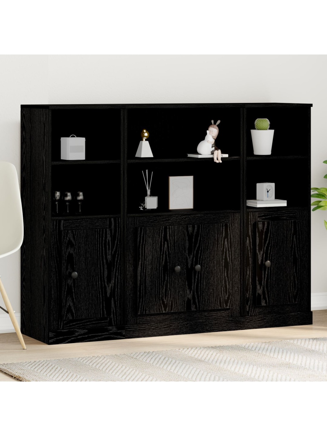 Augstais skapītis melna ozola 132x35,5x103,5 cm inženierijas koks