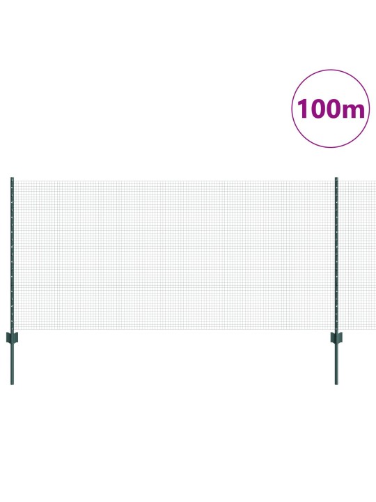 Metinātais stieples žogs ar 44 u stabiem, zaļš, 1x100 m, tērauds