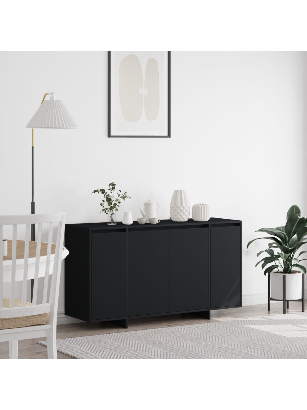 Melns sideboards melns inženierijas koks 135 x 41 x 75 cm
