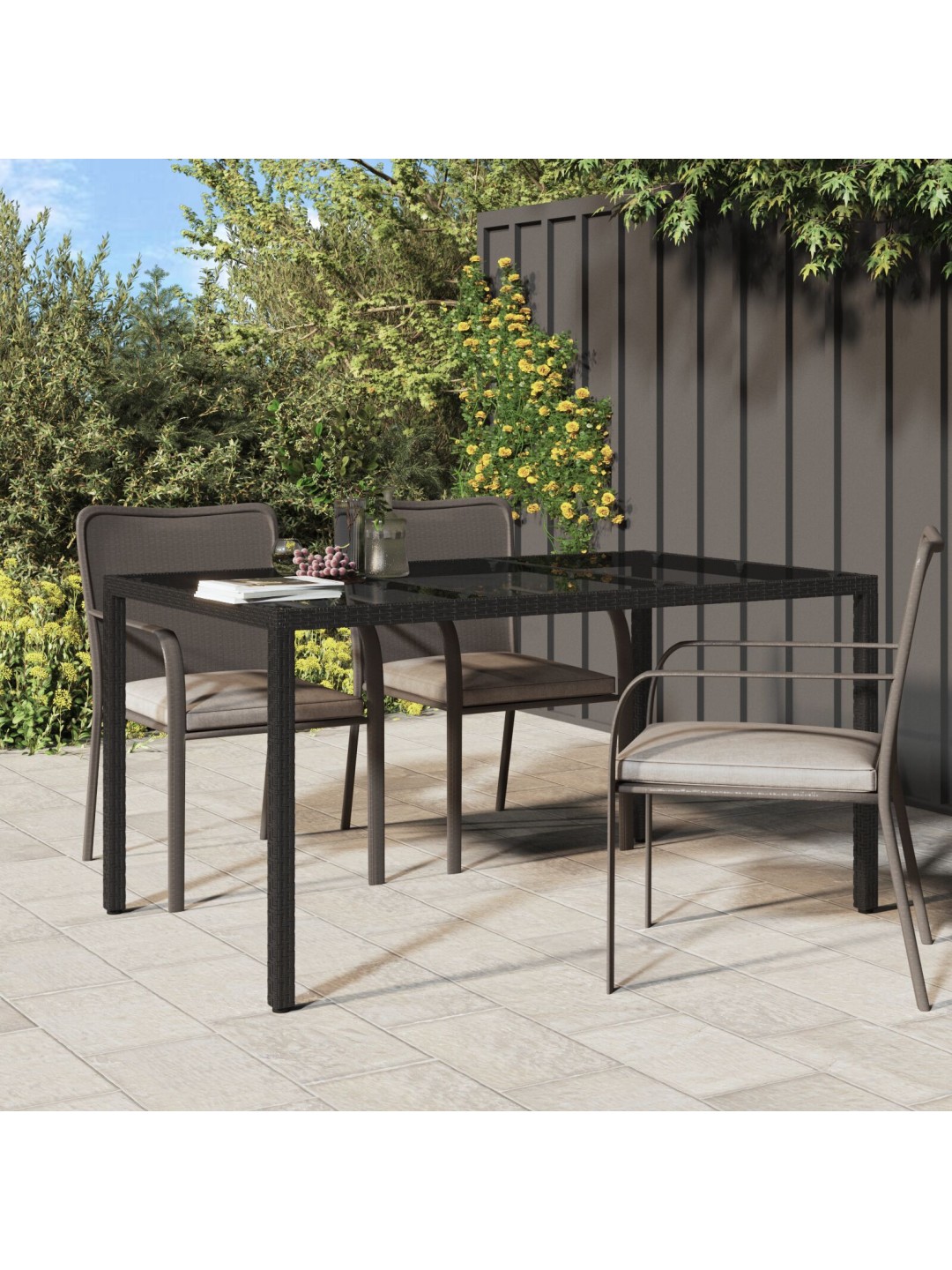 Melnais dārza ēdamgalds 150x90x75 cm polietilēna rotangpalma