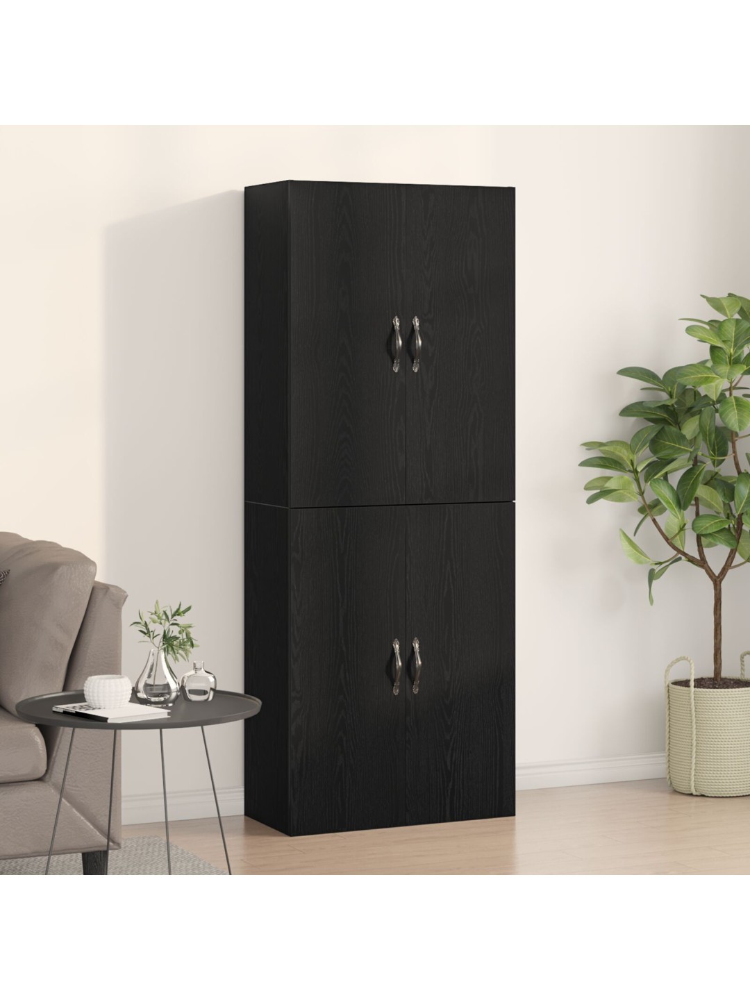 Skapji 2 gabali melnais ozols 69,5x34x180 cm inženiertehniskā koksne
