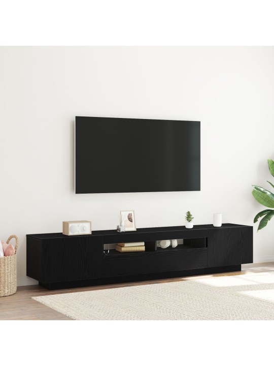 Tv skapītis ar led gaismām melnā ozola krāsā, 200x35x40 cm, inženierijas koks