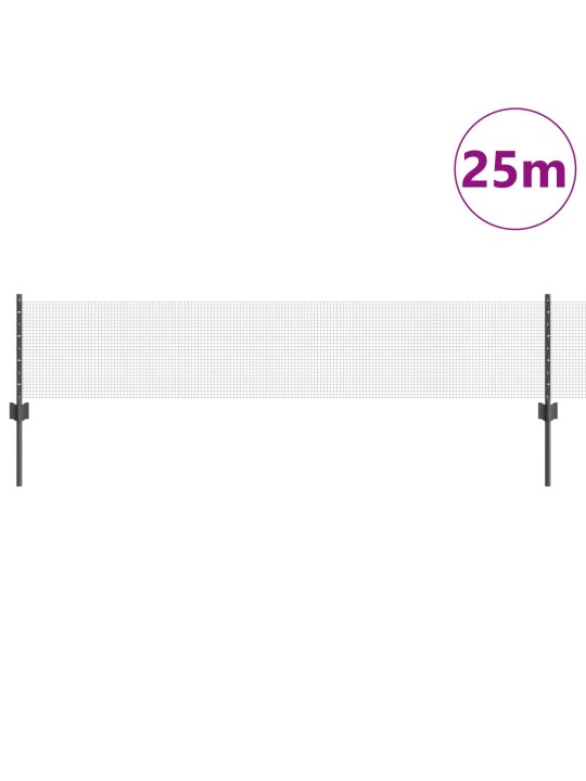 Lodētā stieplu žogs ar 11 u stabiem pelēks 0.4x25 m tērauds