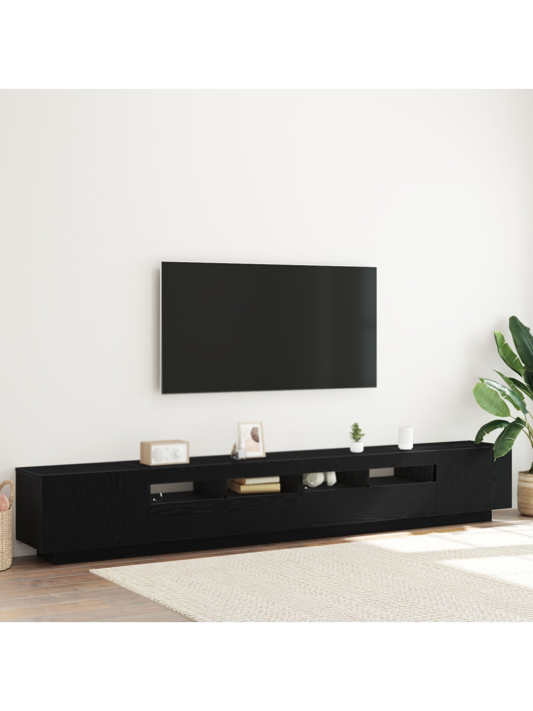 Tv skapītis ar led gaismām melnā ozola krāsā, 260x35x40 cm, inženierijas koks