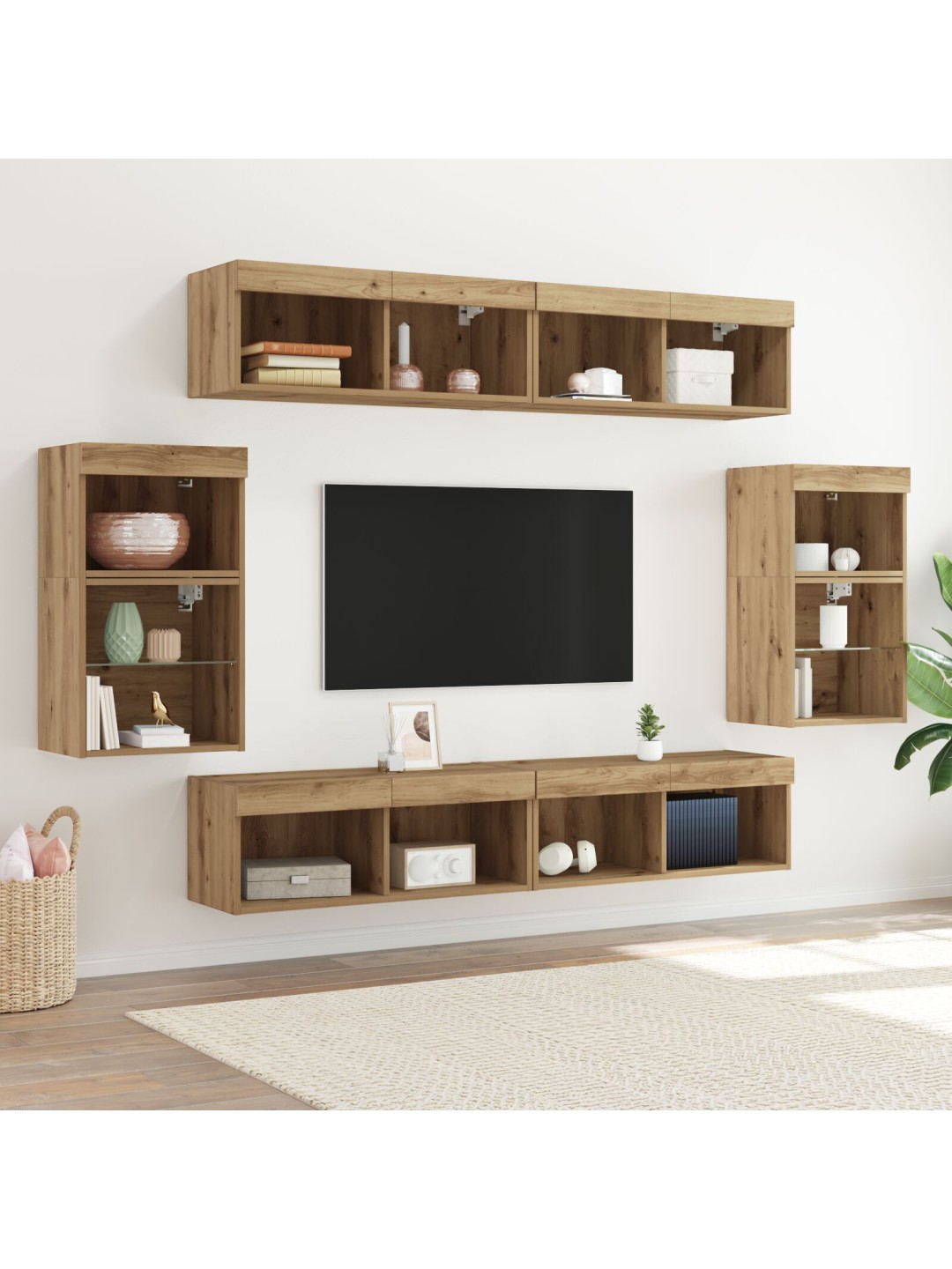 8 daļu tv sienas vienības ar led artisan ozola inženierijas koks
